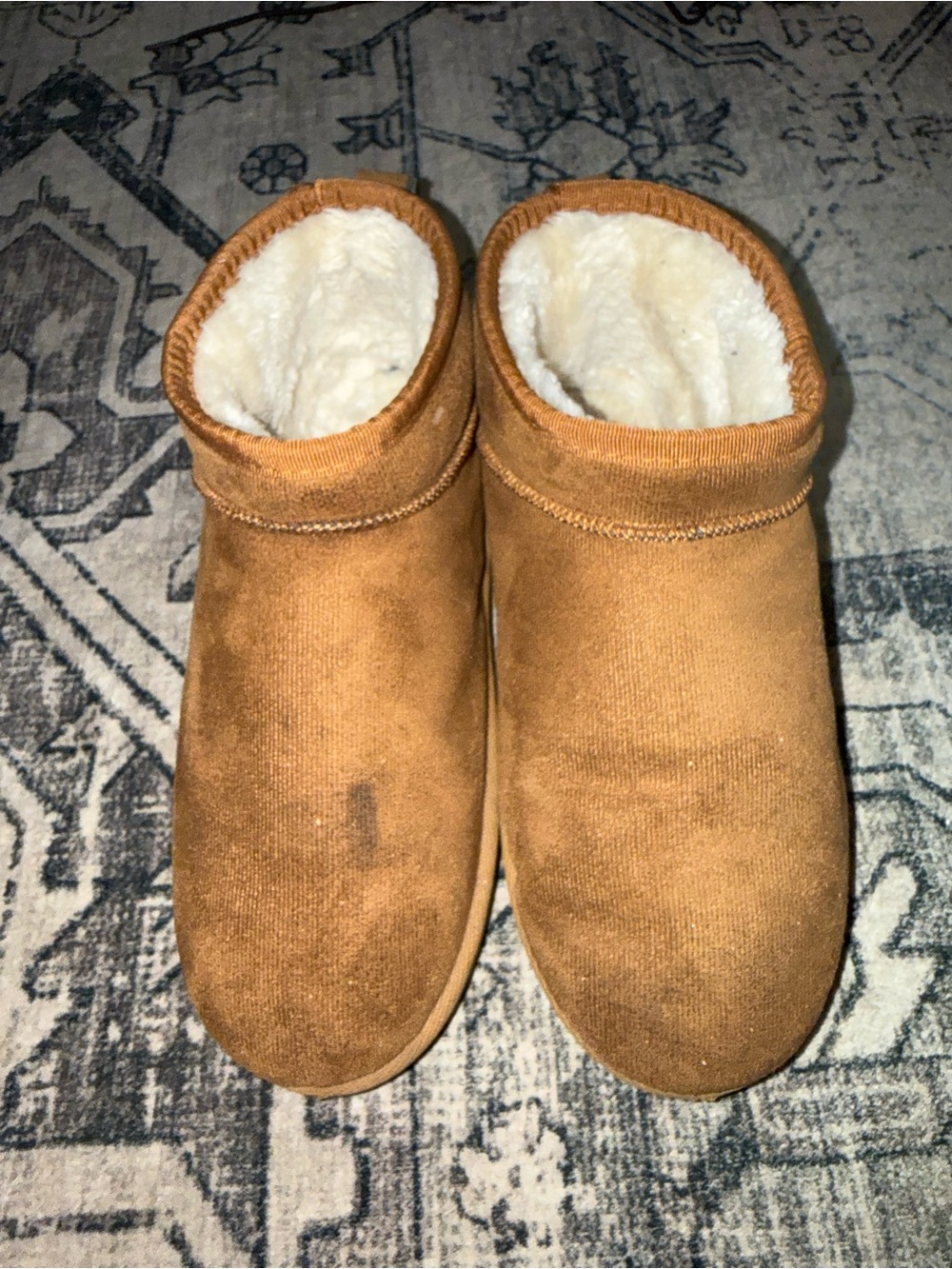 SHEIN Cozy Faux Suede Fur-Lined Slipper Booties - Chestnut